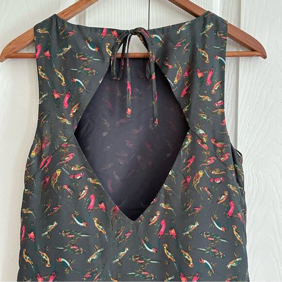 Kimchi Blue Dress Gray Bird Print Sleeveless Pockets Cut Out Back Mini Dress XS - Picture 5 of 10
